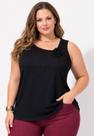 Regata Plus Size Canelada com Flor 3D e Gola Assimétrica Cor:PretoTamanho:44