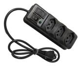 Régua 3 Tomadas Proteção Fusível Chave Liga Luz De Led Cor Preto