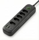 Régua de energia com 5 tomadas + USB + Tipo-C Cabo 2m Filtro de Linha Bivolt automático Ideal para home office,