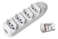 Régua De Tomada Flach 4 Tomadas Plugue Aterrado 2p+t 10a Branco 127/220v
