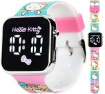 Relógio Accutime Hello Kitty LED Kitty, capa prateada para crianças, silicone