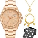 Relogio Aco Banhado Feminino Rose + Pulseira Colar + Caixa casual perola presente ajustavel moda pingente original