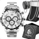 relogio aço inox prova dagua + caixa + pulseira + corrente original qualidade premium casual prata