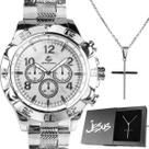 Relogio aço inox prova dagua prata + caixa robusto religioso pesado inoxidavel catolico original presente grande casual