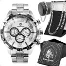 relogio aço inox prova dagua + pulseira + cordão + caixa presente pesado prata robusto qualidade premium original social