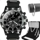 Relogio aco inoxidavel preto masculino original resistente robusto grumet grande silicone pesado presente