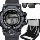 relogio aco masculino digital preto + oculos sol acetato autentico silicone protecao uv robusto ponteiro led original