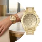 Relógio Analógico Feminino Dourado com Caixa e Pulseira de Aço Inoxidável à Prova d Água e Cronógrafo Luxo Fashion Elegante Euro