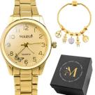 Relogio Banhado Feminino Aço Inoxidável + Caixa + Pulseira social pingente qualidade premium delicado presente original