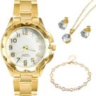 Relogio Banhado Feminino + Pulseira + Colar Brinco Strass casual social mãe qualidade premium original aço inoxidável
