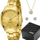 Relogio Banhado Inox Aço Feminino + Colar Brincos + Caixa folheado dourado casual inoxidável qualidade premium ouro 18k