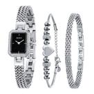 Relógio BERNY Silver para mulheres com conjunto de pulseiras com mostrador preto