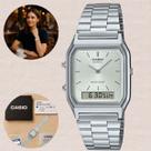 Relógio Casio Anadigi Vintage Prata AQ-230A-7AMQYDF Hora Dual Digital Analógico Alarme Cronômetro Resistência à Água Pulseira Inox