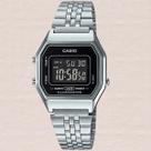 Relógio Casio Feminino Digital Vintage Prata LA680WA-1BDF Pulseira Aço Inox Luz LED Cronômetro