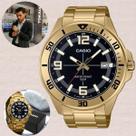 Relógio Casio Masculino Analógico Redondo Casual Aço Inóx Prova Dágua 5 ATM Dourado MTC-100G-1BVDF
