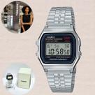 Relógio Casio Masculino Feminino Retro Vintage Pequeno Cronômetro Digital Pulseira Aço Inóx Prata A159WA-N1DF