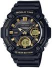 Relógio CASIO masculino preto dourado anadigi AEQ-120W-9AVDF