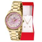 Relógio Champion Ana Hickmann Analógico Dourado Rosa AH28875H Kit Colar e Brincos