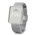 Relógio Champion Digital CH40080S Feminino Pulseira Aço Inox Prata Fundo Espelhado LED Original
