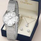 Relógio Champion Feminino Analógico CF24117Y Prata Kit Colar e Brinco Pulseira Mesh Aço Inox Relógio Champion Feminino Analógico CF24117Y Prata Kit Colar e Brinco Pulseira Mesh Aço Inox