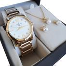 Relógio Champion Feminino Dourado CN25252W Kit Colar Brinco