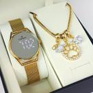 Relógio Champion Feminino Dourado Digital LED Branco Lente Espelhada 206B Original A Prova Dágua 50m