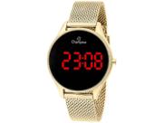 Relógio Champion Feminino Dourado Digital Led Vermelho CH40133V Colar e Brincos