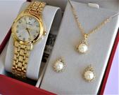 Relogio champion feminino dourado pequeno numeros ch24893w + kit semi joia