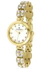 Relógio Champion Feminino Dourado Pequeno Tipo Joia com Pedras Zircônia Fundo Branco Original CF25090H