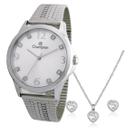Relogio champion feminino medio prateado + kit semi joia cn21265q