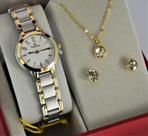Relogio champion feminino pequeno misto ch26944c + kit semi joia