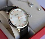 Relogio champion feminino prateado pulseira de couro cn24244y + kit semi joia