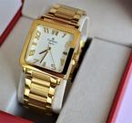 Relogio champion feminino quadrado dourado numeros cn26886h