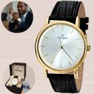 Relógio Champion Masculino Social Caixa Dourada Mostrador Prata Pulseira Couro Preto Analógico Quartzo Prova Dágua 50 Metros CN20042B