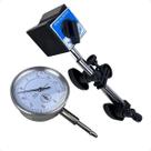 Relógio Comparador Analógico 0 a 10mm com Base Magnética 60kgf Suporte Articulado Medição de Precisão Mecânica Automotiva Oficina