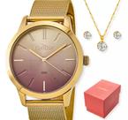 Relógio condor feminino dourado + kit