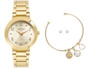 Relógio Condor Feminino Dourado Original Com Colar E Brincos
