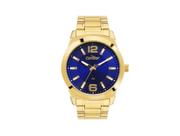 Relogio Condor Masculino de aço classico dourado mostrador azul kit COPC21AECE/K4A