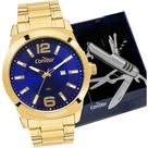 Relógio Condor Masculino Dourado Fundo Azul CO2115MXT/K4A