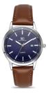Relógio Couro Marrom Belmont Date Prata Fundo Azul 40mm Bisel Prateado Fundo Azul-escuro