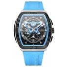 Relógio Cronógrafo Tonneau Design com Pulseira Esportiva de Silicone - Azul