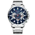 Relógio Curren Technos Chronograph em aço inoxidável prateado/azul