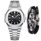 Relógio De Aço Inox Masculino Original Poedagar + Bracelete Âncora