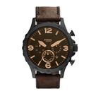 Relógio de couro masculino Fossil Nate Quartz em aço inoxidável