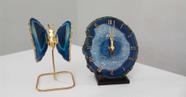 Relógio De Mesa Em Ágata Azul Com Borboleta Relógio De Mesa Em Ágata Azul Com Borboleta