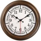 Relógio de parede 45 minutos e 30 cm, calendário retrô do dia da semana, bronze