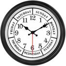 Relógio de parede 45 minutos e 30 cm, calendário retrô do dia da semana, prateado