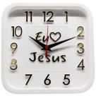 Relógio de Parede Branco com Dourado Sigma Quadrado Eu Amo Jesus 24 cm Silencioso Decoração Sala Cozinha Escritório