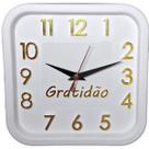 Relógio de Parede Branco com Dourado Sigma Quadrado Gratidão 24 cm Silencioso Decoração Sala Cozinha Escritório Relógio de Parede Branco com Dourado Sigma Quadrado Gratidão 24 cm Silencioso Decoração Sala Cozinha Escritório