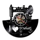 Relógio de parede com design de máquina de costura de discos de vinil vintage 30 cm Relógio de parede com design de máquina de costura de discos de vinil vintage 30 cm